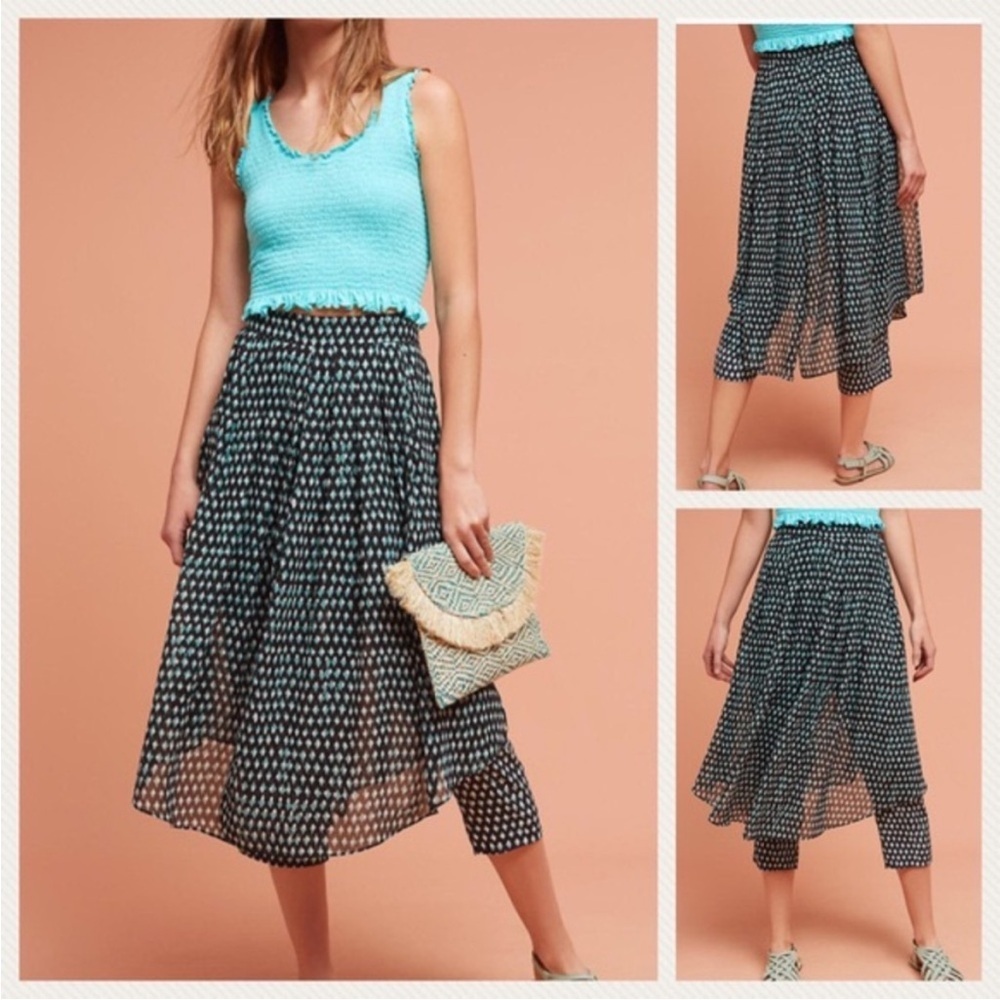 Anthropologie Black & Teal Printed Ankle Cropped Pants